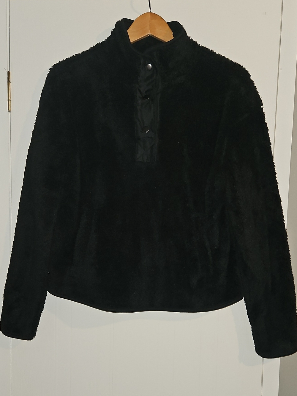 Wallflower Black Plush Snap-Front Turtleneck Pullover
